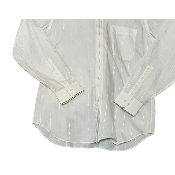 Vintage John Henry White Striped Mens Button-Up Shirt 15.5 34/35 Regular Fit - Picture 5 of 16